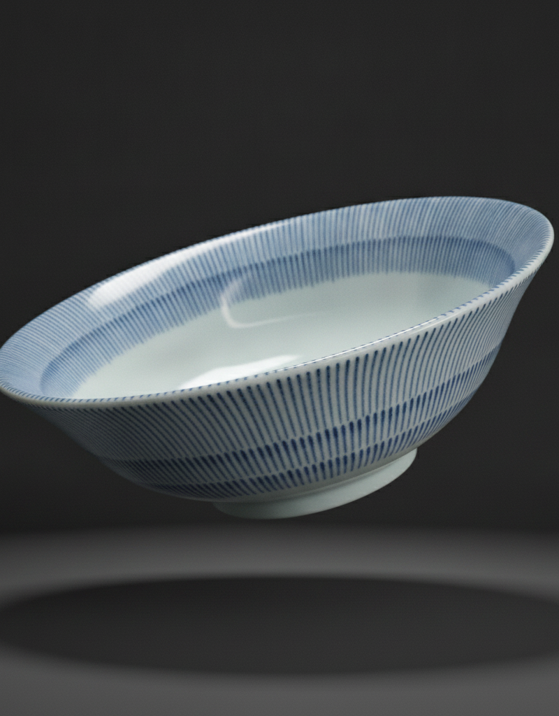 Ramen Bowl with Fine Blue Stripes 18.9 x 7.6 cm