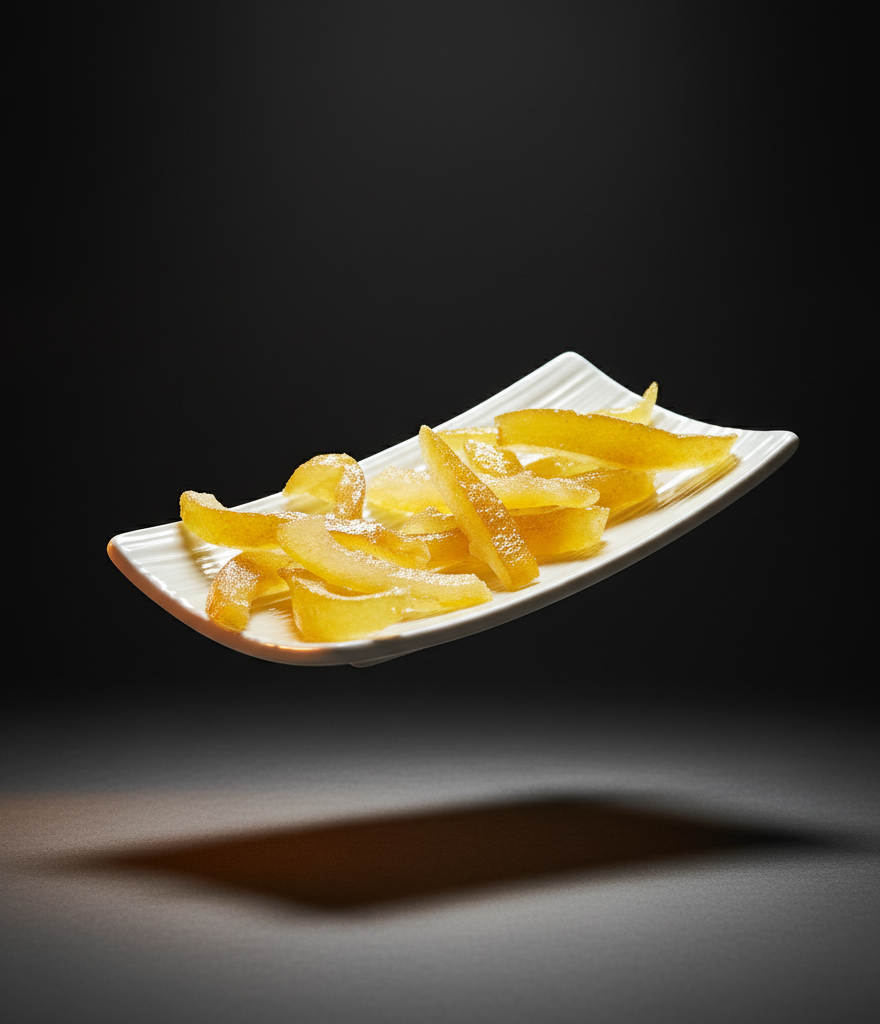 Sugar candied yuzu peel strips without syrup